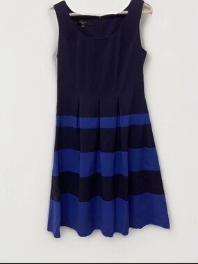 Nine West Navy and Royal Blue Striped Fit-and-Flare Dress